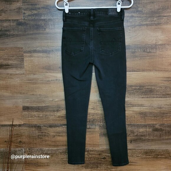 American Eagle Jeans 2 S Jegging Super Hi Rise 360 Next Level Stretch Black - Picture 2 of 11